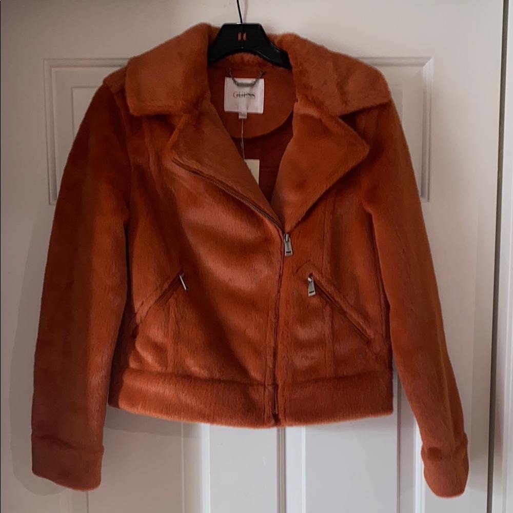 Guess Faux Fur Jacket in Rust